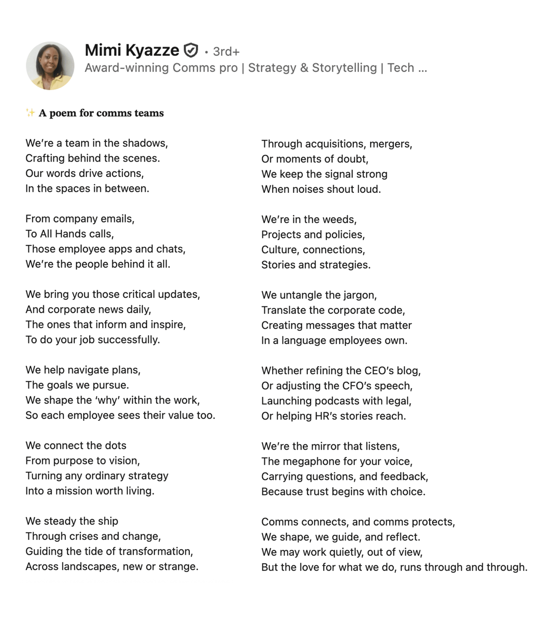 A poem for comms teams